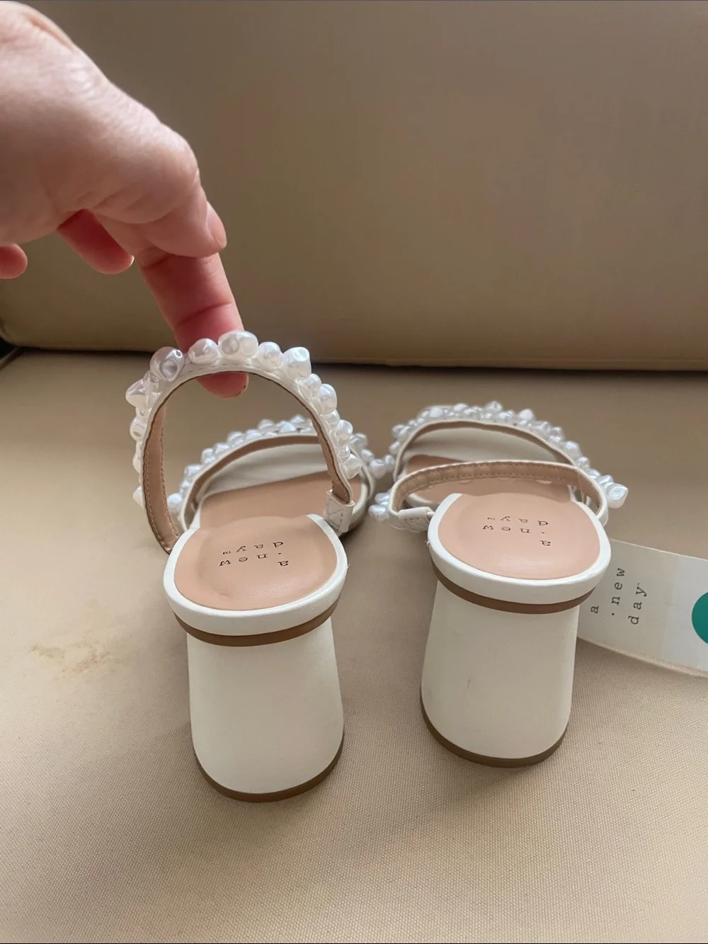a new day Pearl-Embellished Cream Strappy Mules